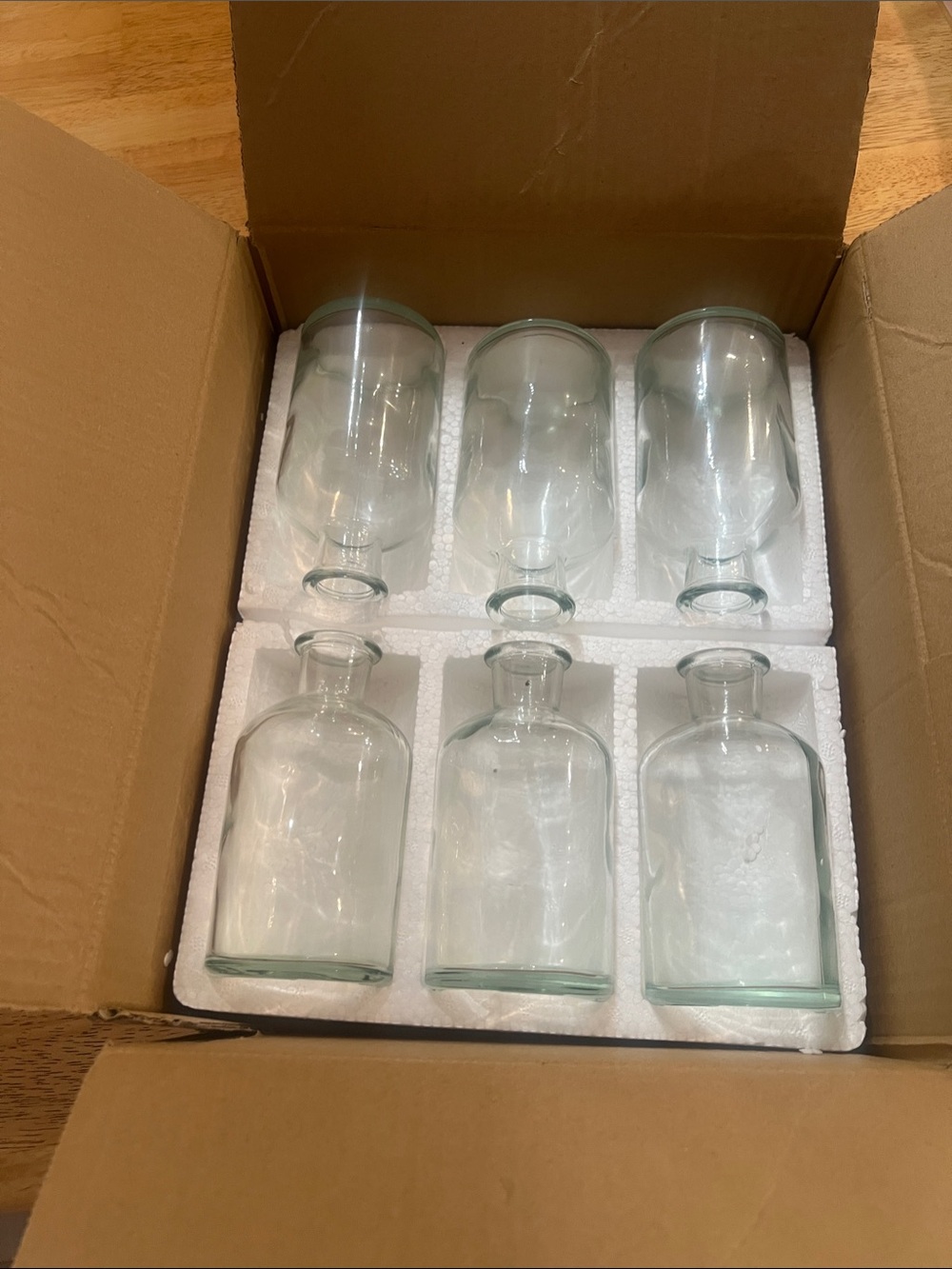 Set of 6 Clear Glass Bottles/Vases